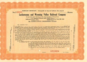 Lackawanna and Wyoming Valley Railroad Co. - Specimen Certificate